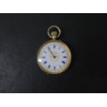 An 18ct yellow gold top wind pocket watch, 35mm case, with base metal dust cover in running order,