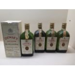 Four bottles of Dewars rare old Scotch whisky Ancestor 262/3 floz 70% proof, one boxed, wear to