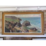 Nancy Bailey oil on canvas, signed, 280 Bedruthan Steps, frame size 64cm x 115cm, good condition,