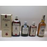 A bottle of Ballantines Finest Scotch whisky 1 litre 43% proof boxed, a 26 2/3 floz 70% proff bottle