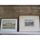 A Sidney Causer watercolour Dawn over the Quantochs, frame size 43cm x 53cm, some fly under glass