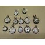 A collection of ten assorted silver pocket watches and two others, largest 4cm diameter, all in need