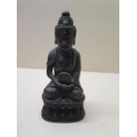 A 19th century Asian bronze incense holder of Buddha seated on a lotus base, 19cm tall, good