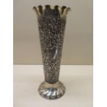 An ornate pierced embossed vase, Sheffield 1900/01 James Dixon and Son, 27cm tall, approx 9 troy oz,