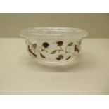 A 19th century carved Indian rock crystal bowl decorated with gold wire and birds amongst foliage,