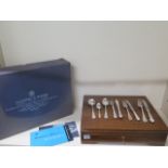 A Mappin and Webb six setting silver plated canteen of cutlery in an oak case and outer card case,