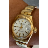 A ladies 18ct yellow gold Rolex Oyster Perpetual Datejust bracelet wristwatch with white dial and