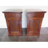 Two mahogany pedestals each with a blind drawer above a cupboard door, 93cm tall x 54cmn x 43cm,