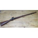 A flintlock musket with rampant lion mark stamped 1814, 137cm long, in generally good condition,