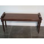 A new Victorian style mahogany window seat / duet stool, 52cm tall x 107cm x 32cm, made by a local