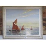 An unsigned oil on board of Burnham on Crouch with Thames barges to the foreground, frame size