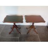 Two similar leather top tilt top wine tables, 49cm tall x 53cm x 39cm