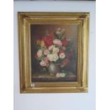 An oil on canvas still life, signed J K Bringel, in a gilt frame, frame size 77cm x 66cm, overall