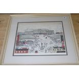 L.S. Lowry (1887-1976), Station Approach, signed lithograph, picture size 40cm x 51cm, frame size