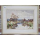 Edward Wesson (1910-1983) signed watercolour, River scene, frame size 51cm x 63cm, in good