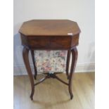 A Sheraton style 19th century mahogany sewing table with a drawer and basket, 78cm tall x 47cm x