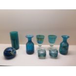 Six pieces of Mdina glass and two unmarked similar pieces, tallest piece 20cm, all good condition