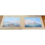 Two gouache paintings, Bay of Naples, both unsigned, painting size 29cm x 43cm, both mount boards