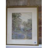 Watercolour bluebell woodland, signed Edith Martineau, in a gilt frame, frame size 47cm x 39cm, some