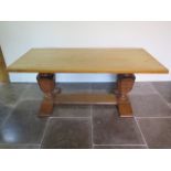 A good oak refectory table on carved bulbous supports, 78cm tall x 186cm x 89cm with a 4cm thick top