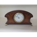 An Edwardian inlaid mantle clock, 8 day, 15cm tall in running order