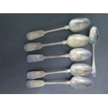 Five matching silver spoons and a single silver spoon, total weight approx 2.3 troy oz