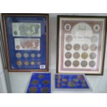 Four framed British coin and banknote collections