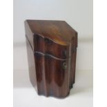 A Georgian inlaid serpentine fronted cutlery box, 34cm tall x 22cm x 25cm, with good colour