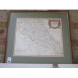 A coloured Robert Morden map of Northamptonshire, frame size 53cm x 57cm, colours bright and