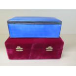 A silver blue guilloche enamel desk box, import 925 mark London 1925/26 PHV, 6.5cm x 18cm x 8cm,