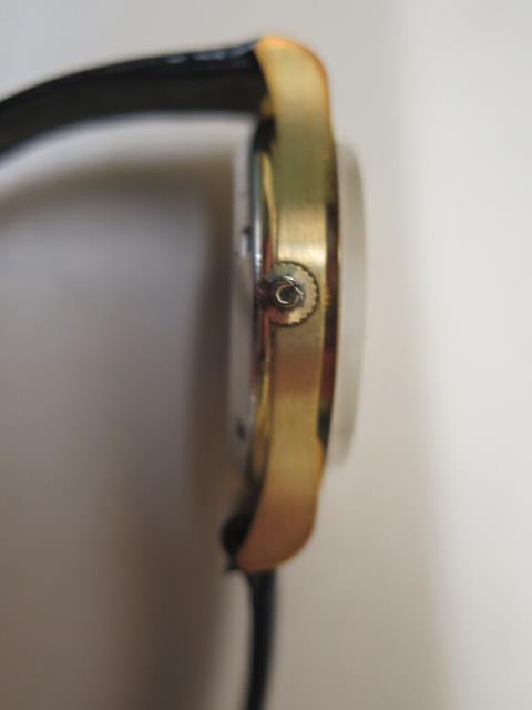 An Omega Automatic Geneve date gold plated gents wristwatch on a black leather strap, 36mm case, - Image 5 of 7