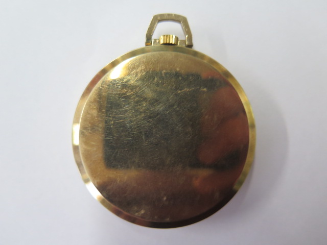 A 9ct yellow gold Vertex Revue pocket watch 45mm case in good condition, running, some scratches - Image 4 of 4