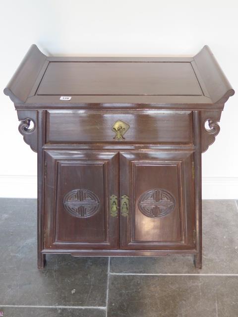 An Oriental hardwood side cabinet, 79cm tall x 65cm x 38cm