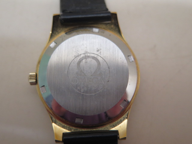 An Omega Automatic Geneve date gold plated gents wristwatch on a black leather strap, 36mm case, - Image 4 of 7