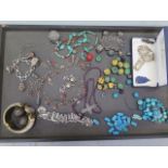 A collection of 19th and 20th century silver jewellery inset with coral and lapis together with