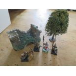 A collection of painted Games Workshop late 1990s figures and landscape including trees