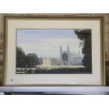 R M Bolton watercolour Kings College Chapel Cambridge viewed from the Backs, signed and dated 92, in