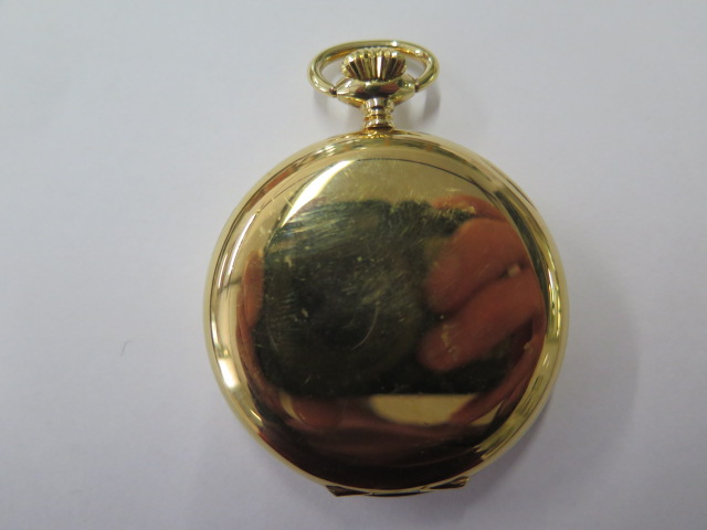 A Helvetia gold plated top wind pocket watch 50mm case, small crack to glass, running, hands advance - Image 3 of 3