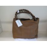 A Russell and Bromley brown leather handbag in good condition with outer bag, 37cm wide