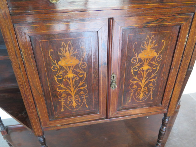 A 19th century rosewood side cabinet with two inlaid doors, 122cm wide x 150cm tall x 38cm deep - Image 2 of 3
