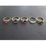 Five 9ct yellow gold rings, sizes N/P/R, approx weight 11.7 grams