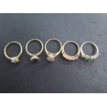 Five 9ct yellow gold rings, sizes N/ P, approx weight 13.2 grams, all good conditon