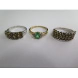 Two white gold and one yellow gold rings, all marked 10K, size N, approx 9.8 grams, all good