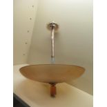 An Art Deco style peach coloured ceiling lamp, 56cm tall x 40cm diameter, in good condition