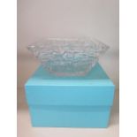 A Tiffany & Co crystal glass sierra square bowl / platter in very good condition, with box, 11.5cm