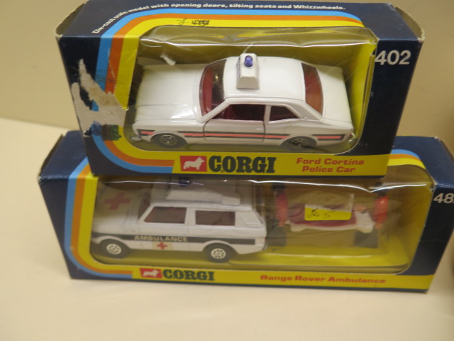 A Corgi Ford Cortina police car, a Corgi Range Rover Ambulance and a Corgi Simon Snorkel fire engine - Image 3 of 4