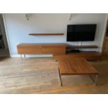 A Designer Teak effect four drawer TV stand sideboard with coffee table and two wall shelves . The s