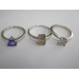 Three 14ct white gold rings, sizes O/P/S, all good condition, approx 8.6 grams, marked 14K or 585