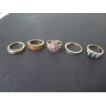 Five 9ct yellow gold rings, sizes N/R/P, total weight approx 16.2 grams, all good condition