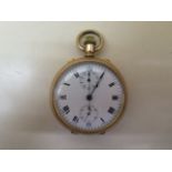 A gold plated pocket watch with stop watch function for 30 minutes, Swiss movement in a 10ct